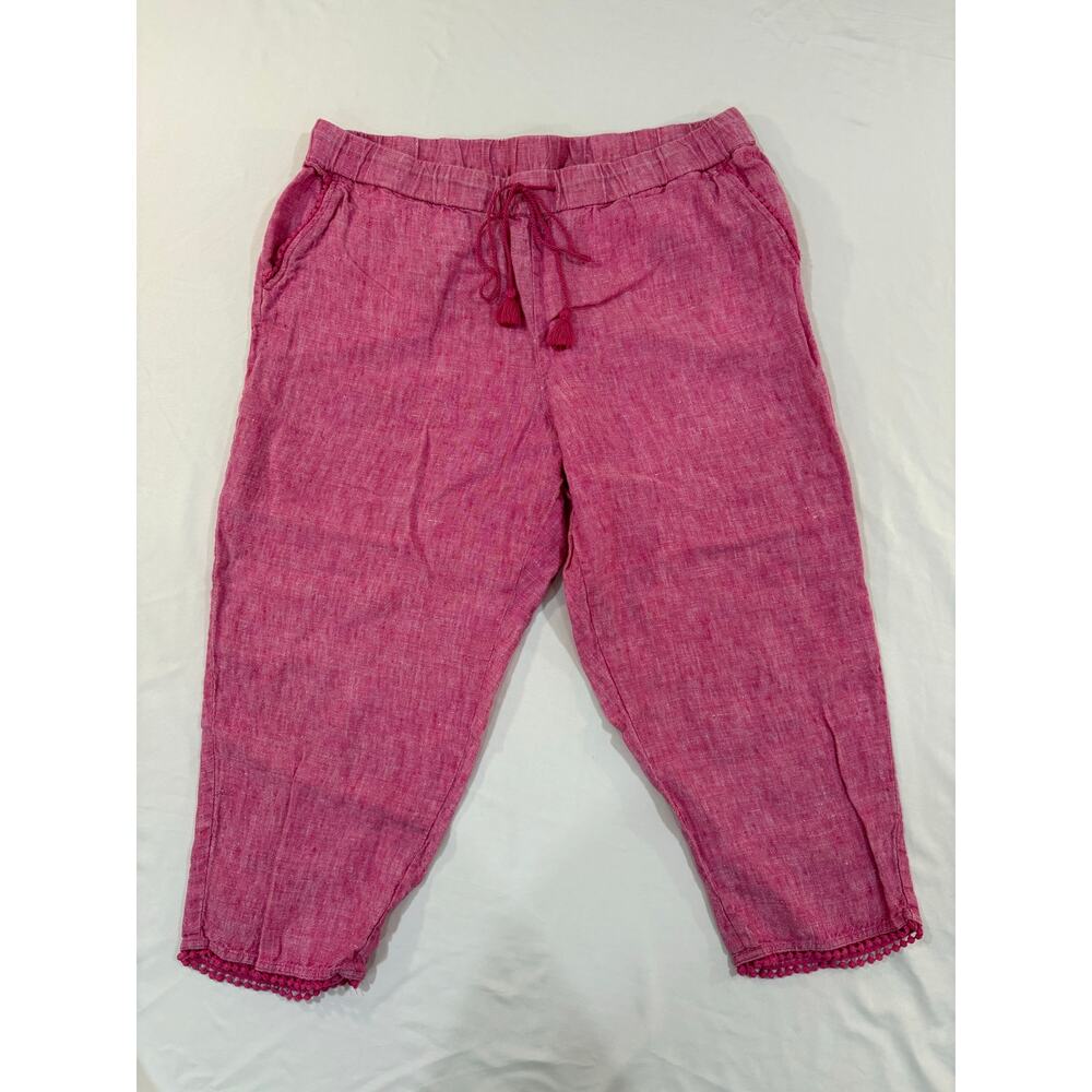 Talbots Pink 100% Linen Capri Pull On Pants Size 14 Petite